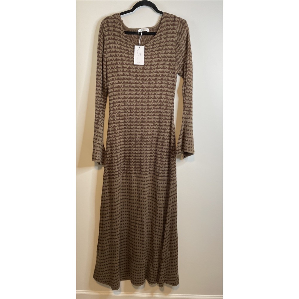 Knit Mix Size L Brown Chevron Knit Maxi Dress Bell Sleeve Boho